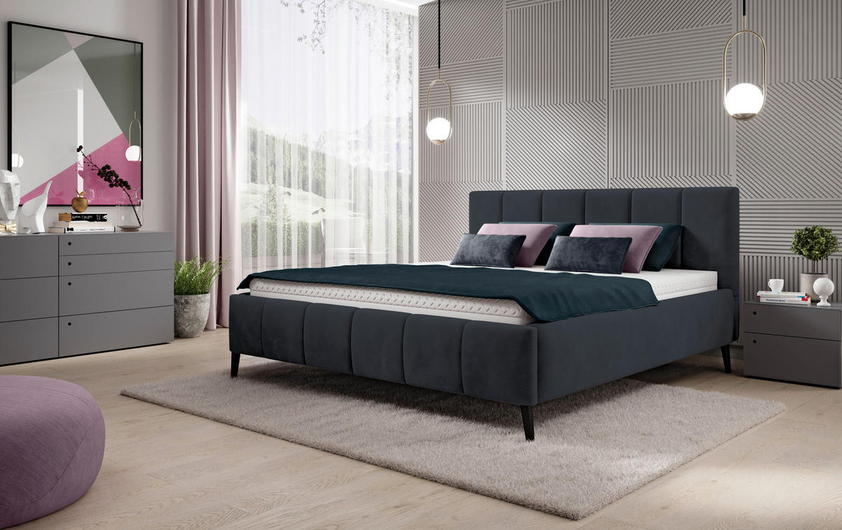 POLSTERBETT 180/200 cm  in Schwarz  - Schwarz/Naturfarben, Trend, Holz/Textil (180/200cm) - home24