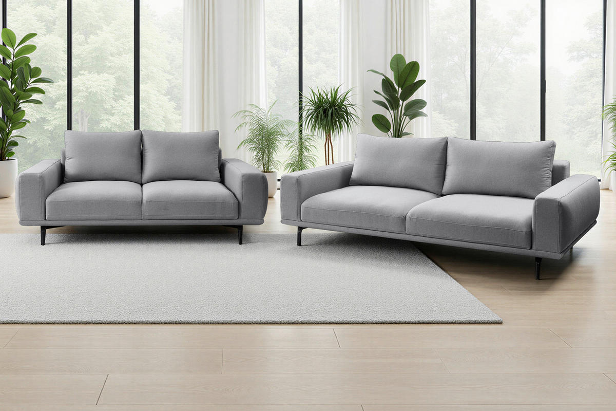 2-SITZER-SOFA  in Webstoff Grau  - Schwarz/Grau, MODERN, Textil/Metall (202/89/115cm) - MID.YOU