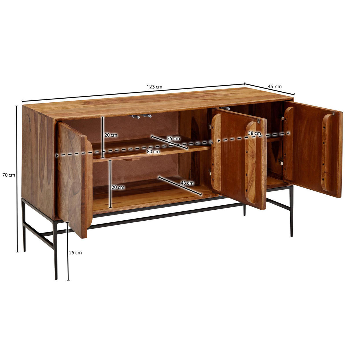 SIDEBOARD  in 123/70/45 cm  - Sheeshamfarben/Schwarz, Design, Holz/Metall (123/70/45cm) - MID.YOU