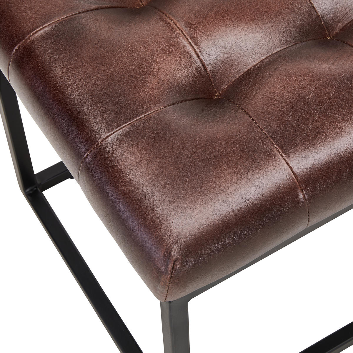 SITZBANK 120/44/44 cm Echtleder Dunkelbraun  - Dunkelbraun/Schwarz, MODERN, Leder/Metall (120/44/44cm) - Livetastic