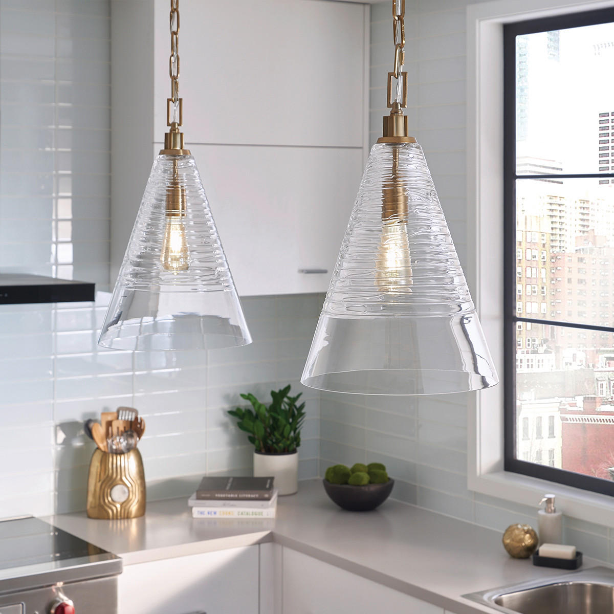HÄNGELEUCHTE 29.5/59.4 cm    - Messingfarben, Konventionell, Glas/Metall (29.5/59.4cm) - Elstead Lighting