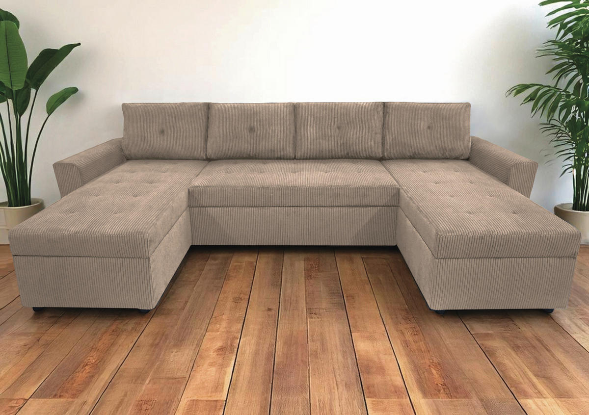WOHNLANDSCHAFT in Cord Taupe  - Taupe/Schwarz, Design, Kunststoff/Textil (155/294/155cm) - MID.YOU