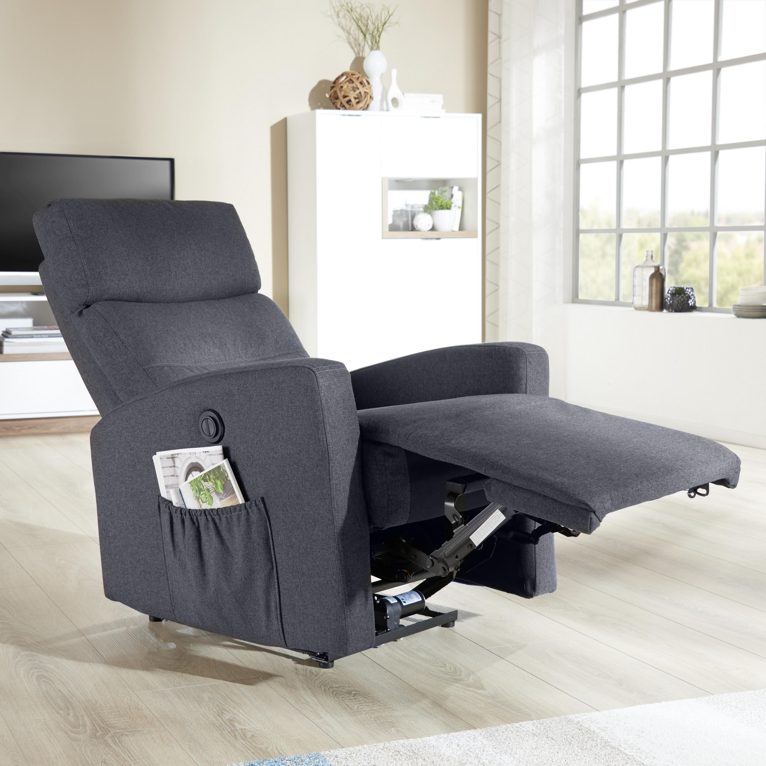 FERNSEHSESSEL Webstoff Anthrazit  - Anthrazit/Weiß, Design, Textil/Metall (76/87-102/93-156cm) - Carryhome