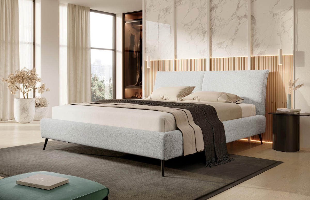 POLSTERBETT 180/200 cm  in Weiss, Hellgrau  - Weiss/Hellgrau, Design, Holz/Textil (180/200cm) - Esposa