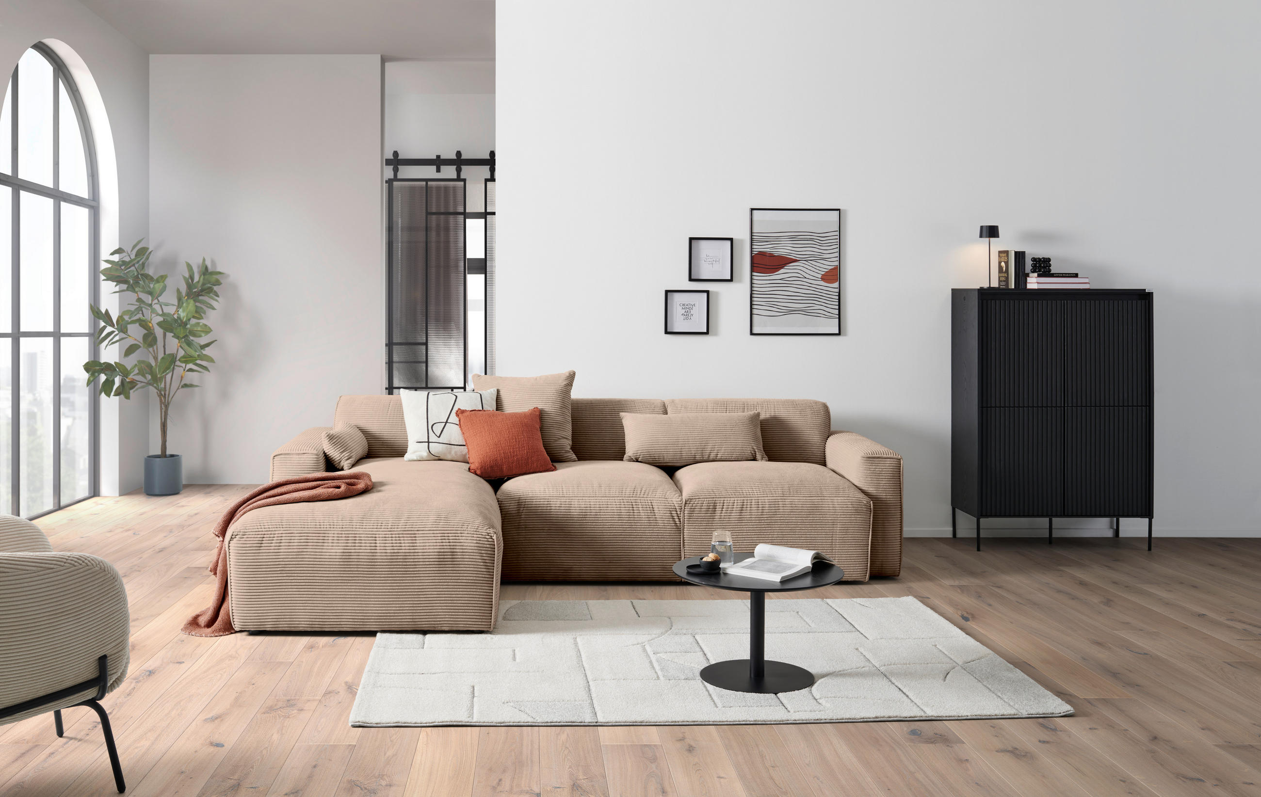 ECKSOFA in Cord Hellbraun  196/303 cm  - Hellbraun/Schwarz, Design, Kunststoff/Textil (196/303cm) - Livetastic