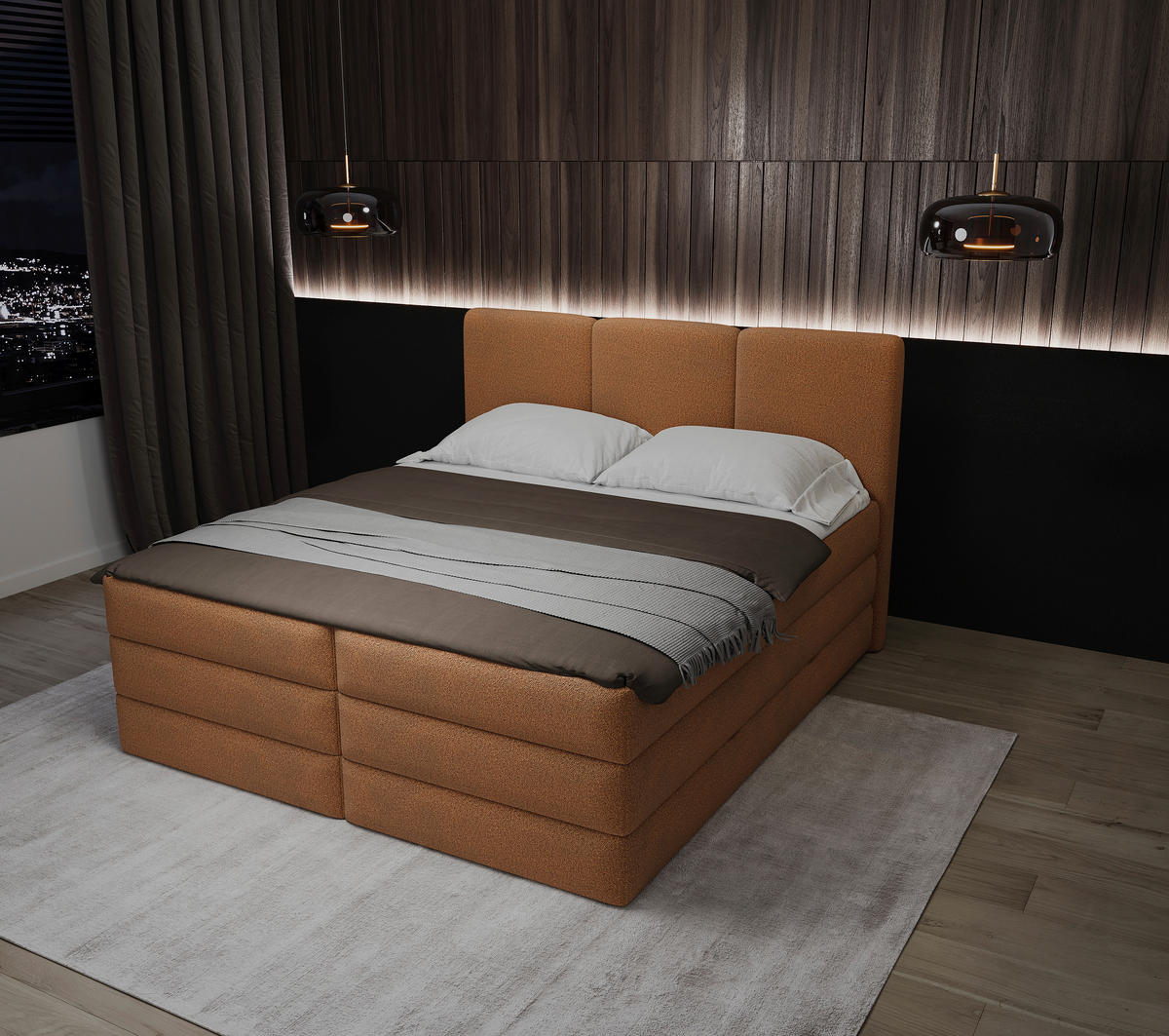 BOXSPRING-ÁGY 160/200 cm  rozsdavörös  - rozsdavörös/fekete, Modern, műanyag/faalapú anyag (160/200cm) - MID.YOU