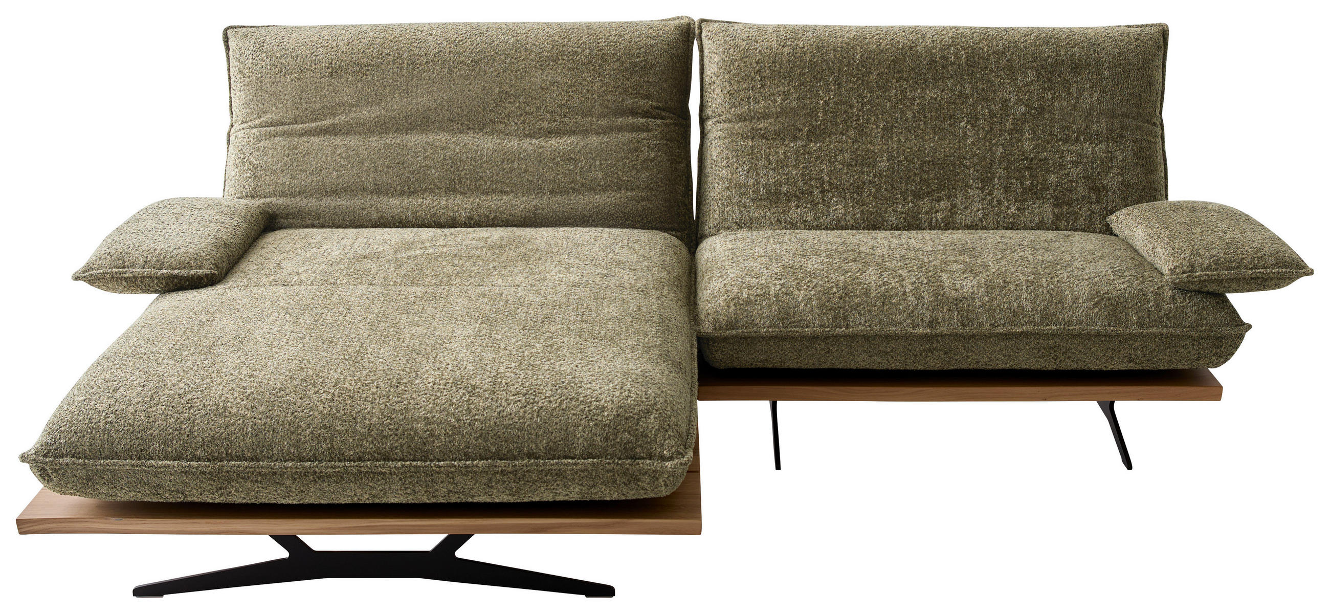 ECKSOFA Graugrün, Wildeiche Chenille, Flachgewebe Rücken echt, Armteilverstellung, Relaxfunktion, Drehsitzfunktion  - Wildeiche/Schwarz, Design, Holz/Textil (161/284cm) - Koinor