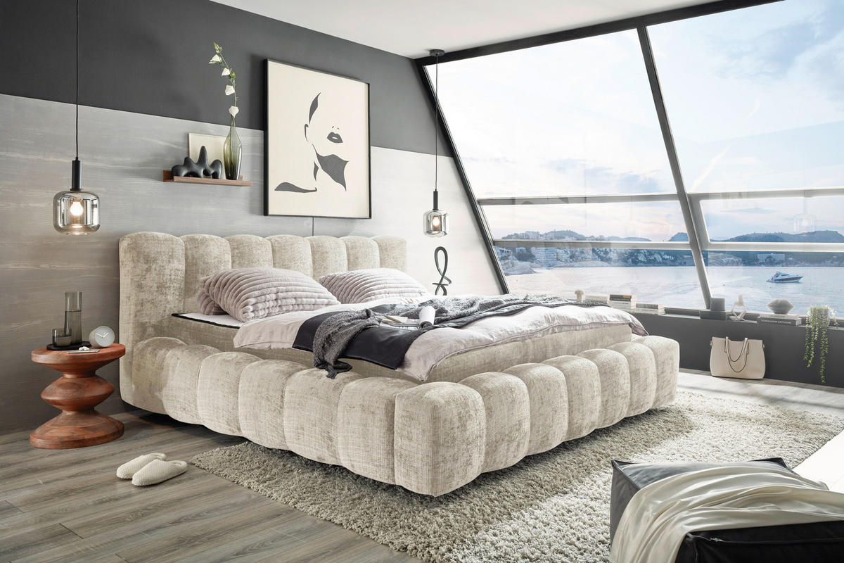 POLSTERBETT Cloudy gepolstertes Kopfteil  in Beige  - Beige, MODERN, Kunststoff/Textil - MID.YOU