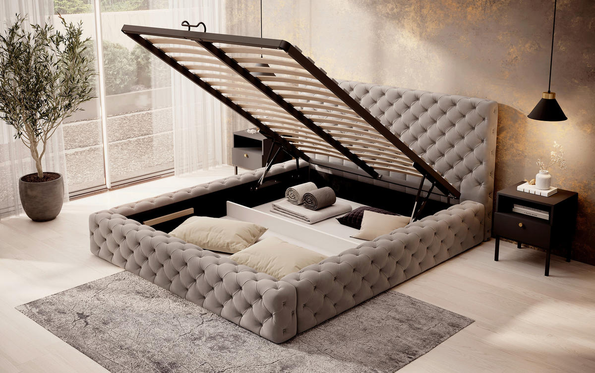 POLSTERBETT 160/200 cm  in Beige  - Beige/Schwarz, Modern, Holz/Kunststoff (160/200cm) - MID.YOU