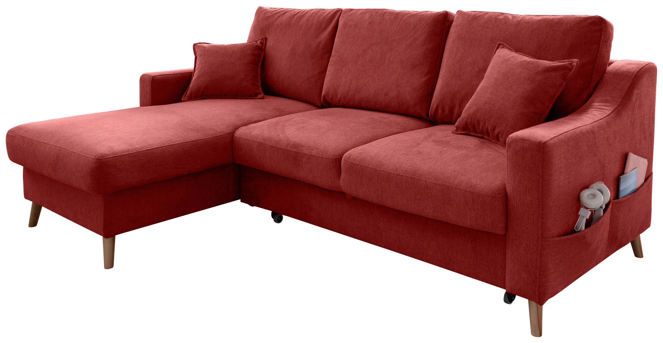 ECKSOFA in Chenille Rot  - Rot/Naturfarben, Modern, Holz/Textil (150/228cm) - Livetastic