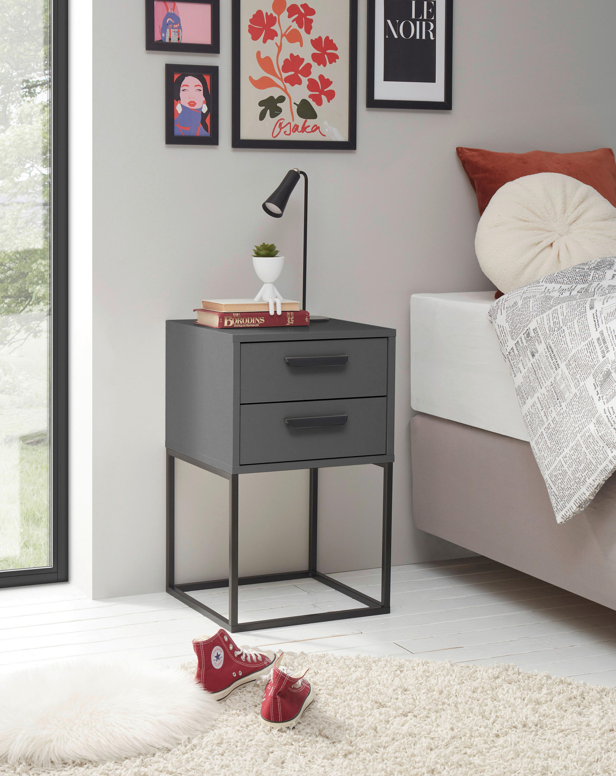 NOĆNI ORMARIĆ boje grafita, crna   - boje grafita/crna, Moderno, drvni materijal/metal (40/65/38,5cm) - Livetastic