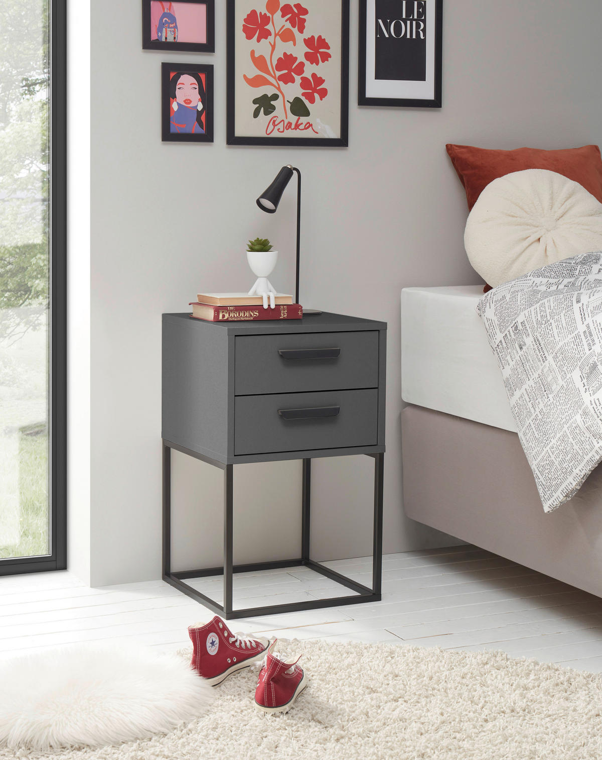 NOĆNI ORMARIĆ boje grafita, crna   - boje grafita/crna, Moderno, drvni materijal/metal (40/65/38,5cm) - Livetastic