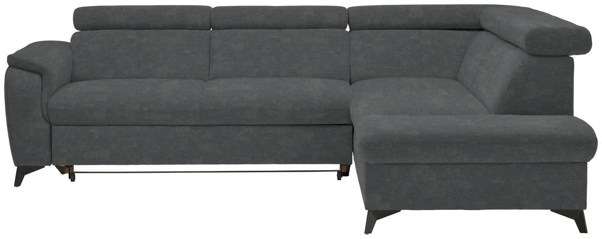 ECKSOFA in Mikrofaser Anthrazit  260/203 cm  - Anthrazit/Schwarz, Design, Textil/Metall (260/203cm) - Stylife