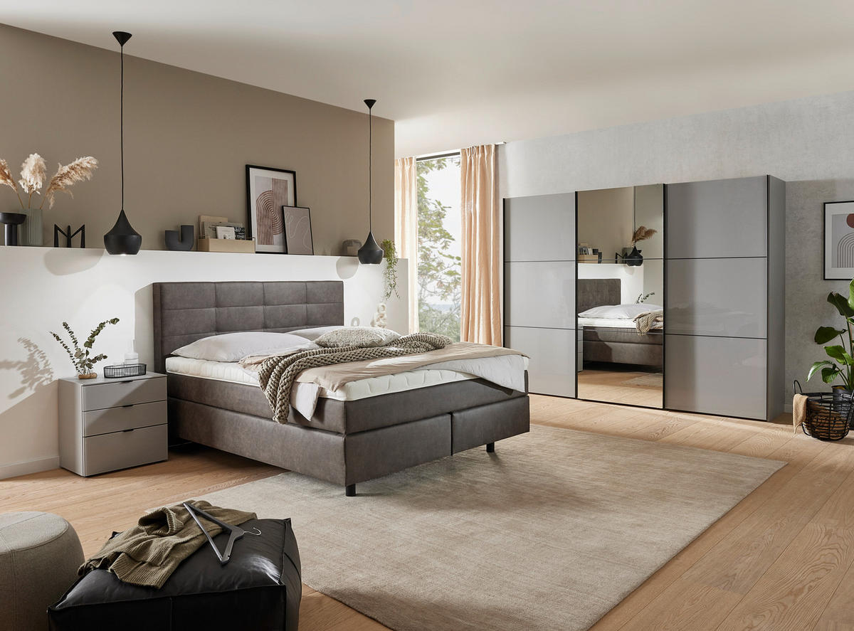 BOXSPRINGBETT 180/200 cm  in Schlammfarben  - Chromfarben/Schlammfarben, KONVENTIONELL, Kunststoff/Textil (180/200cm) - Voleo