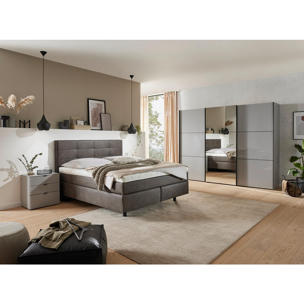 Thumbnail - Voleo Boxspringbett, Schlamm, Textil, H2 + H3, 7-Zonen, Höhe ca. 18 cm, 180x200 cm, Über- und Sondergrößen erhältlich, g...