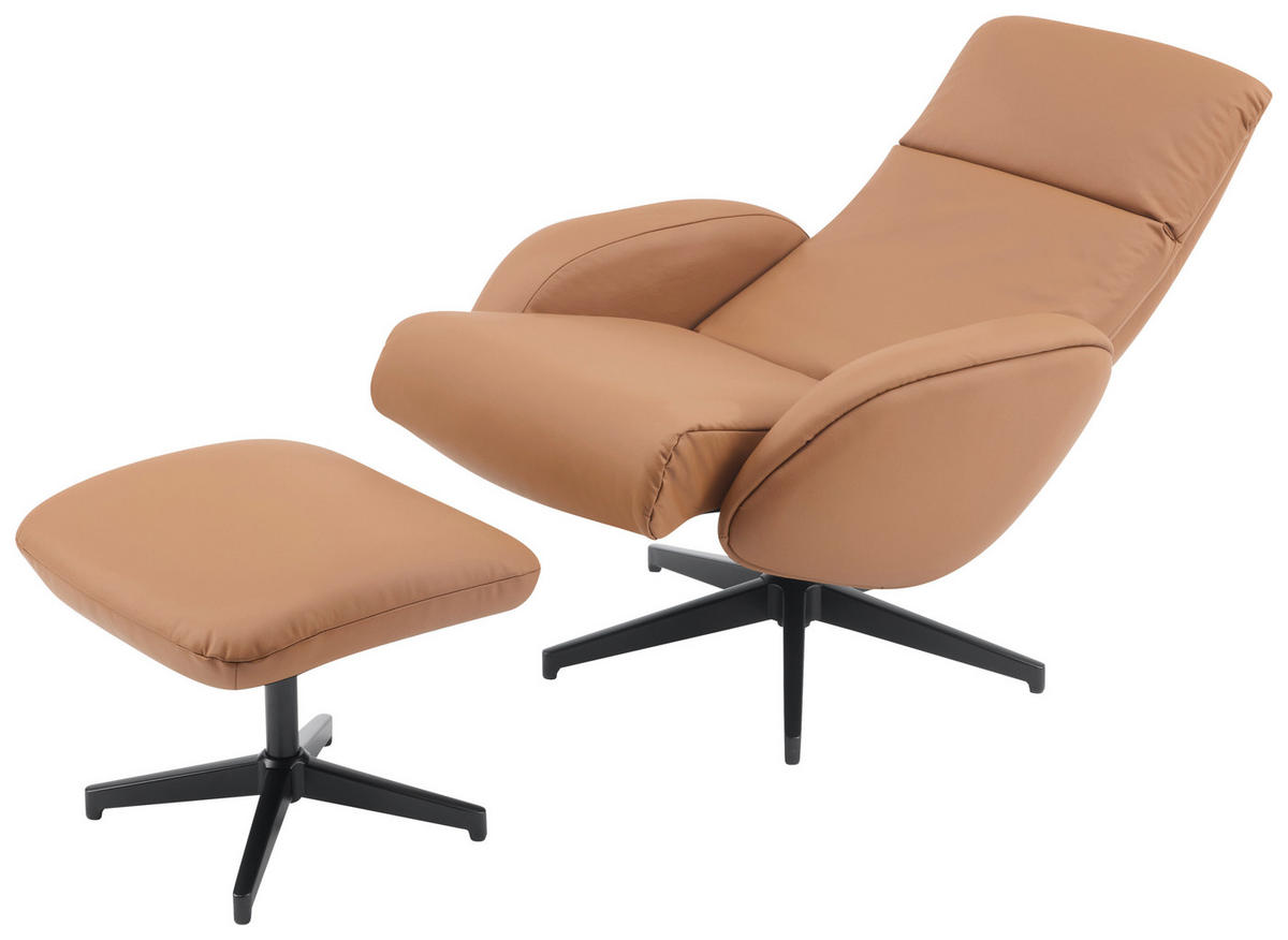 POČIVALNIK S PODNOŽNIKOM,  rjava tekstil, usnje - črna/rjava, Design, kovina/tekstil (77/107/75cm) - Livetastic