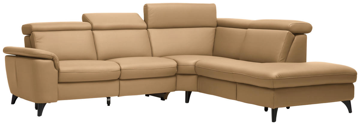 ECKSOFA in Echtleder Honig  - Schwarz/Honig, Design, Leder/Metall (285/239cm) - Cantus