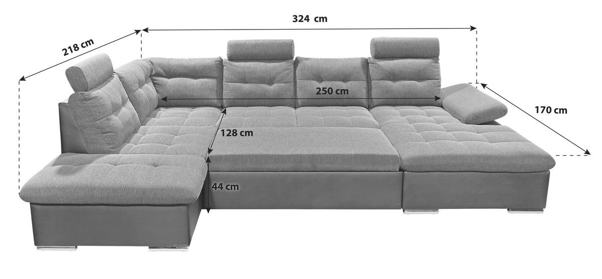 UGAONA GARNITURA siva, crna  - boja hroma/siva, Dizajnerski, tekstil/plastika (218/324/170cm) - Cantus