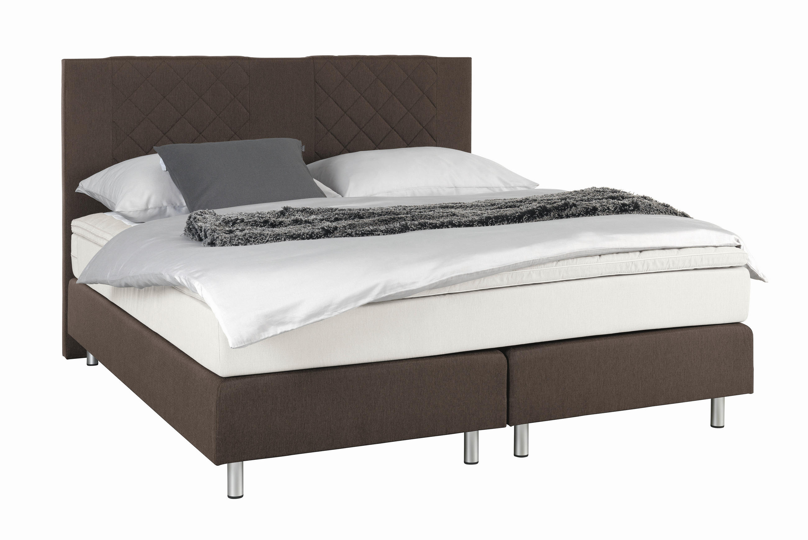 BOXSPRINGBETT 160/200 cm,  in Braun, Matratze, Topper, H2 = mittel  - Alufarben/Braun, Design (160/200cm) - Livetastic