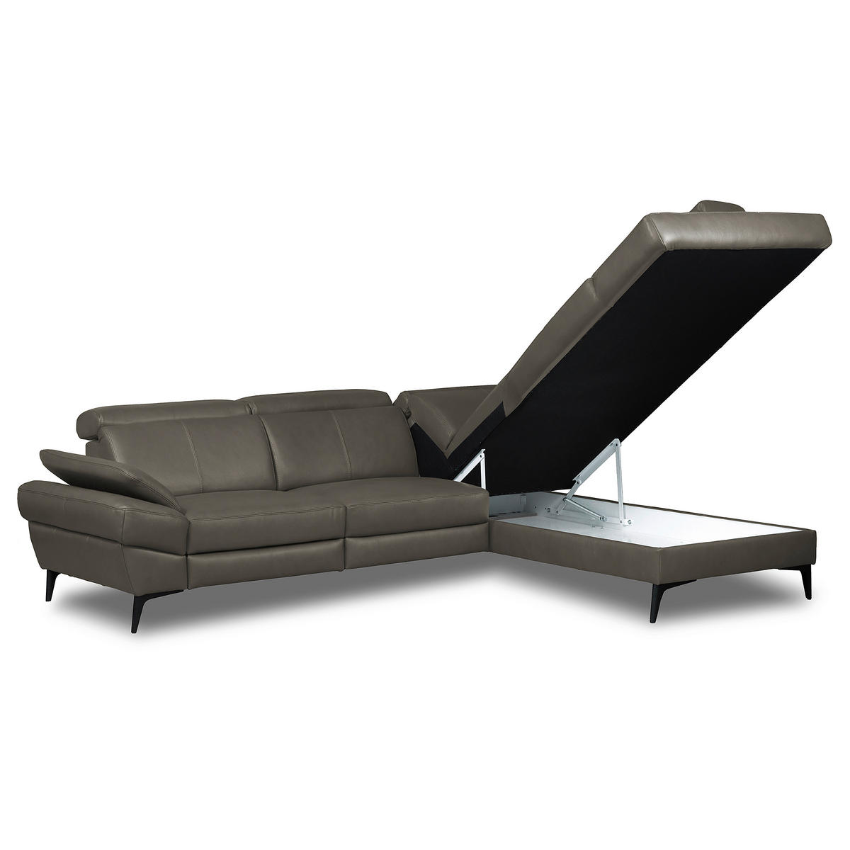 ECKSOFA Lederlook Echtleder Schlammfarben  - Schlammfarben/Schwarz, Design, Leder/Textil (264/211cm) - Livetastic