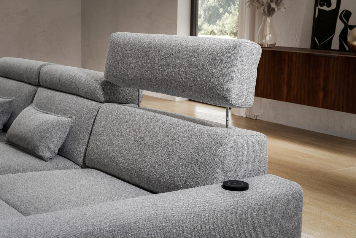 ECKSOFA  in Flachgewebe Grau  205/308 cm  - Schwarz/Grau, Design, Textil/Metall (205/308cm) - Sedda