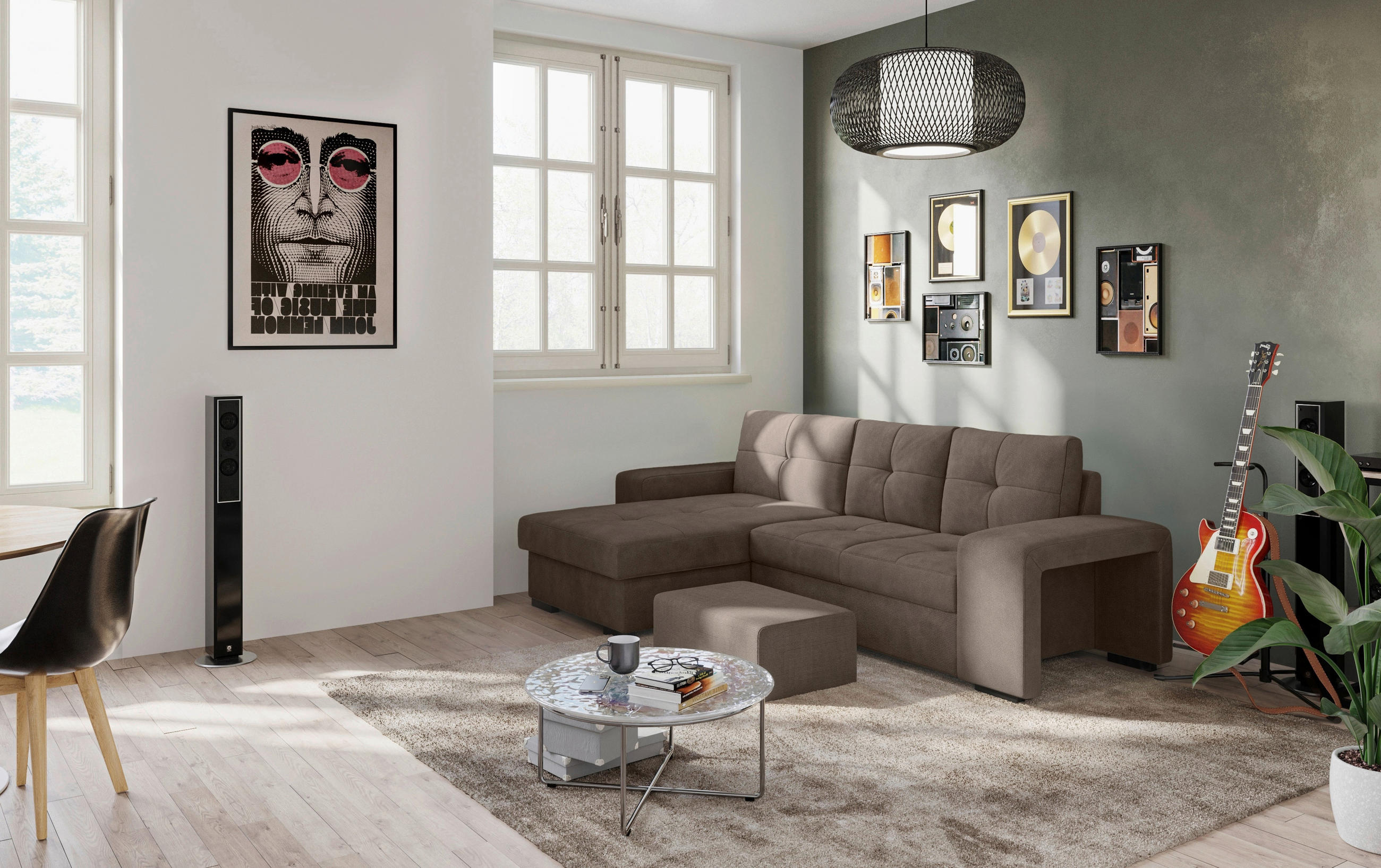 ECKSCHLAFSOFA Taupe Mikrofaser  - Taupe/Schwarz, MODERN, Kunststoff/Textil (156/268cm) - MID.YOU