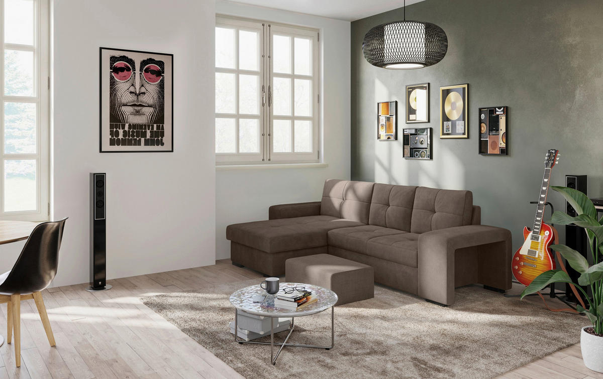 ECKSCHLAFSOFA Taupe Mikrofaser  - Taupe/Schwarz, MODERN, Kunststoff/Textil (156/268cm) - MID.YOU
