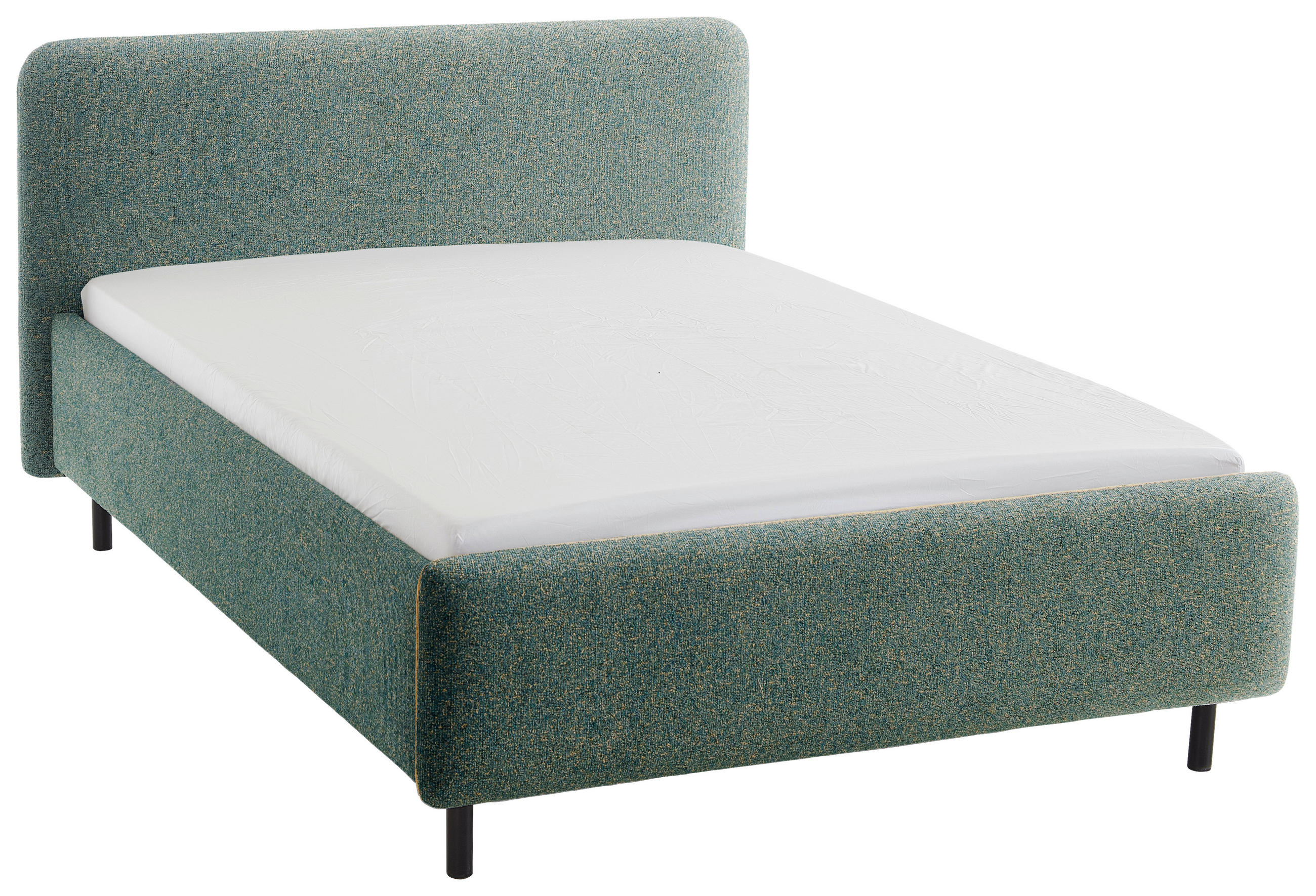 POLSTERBETT Lattenrost, Bettkasten 140/200 cm  in Dunkelgrün, Gelb  - Dunkelgrün/Birkefarben, Design, Holz/Textil (140/200cm) - Xora