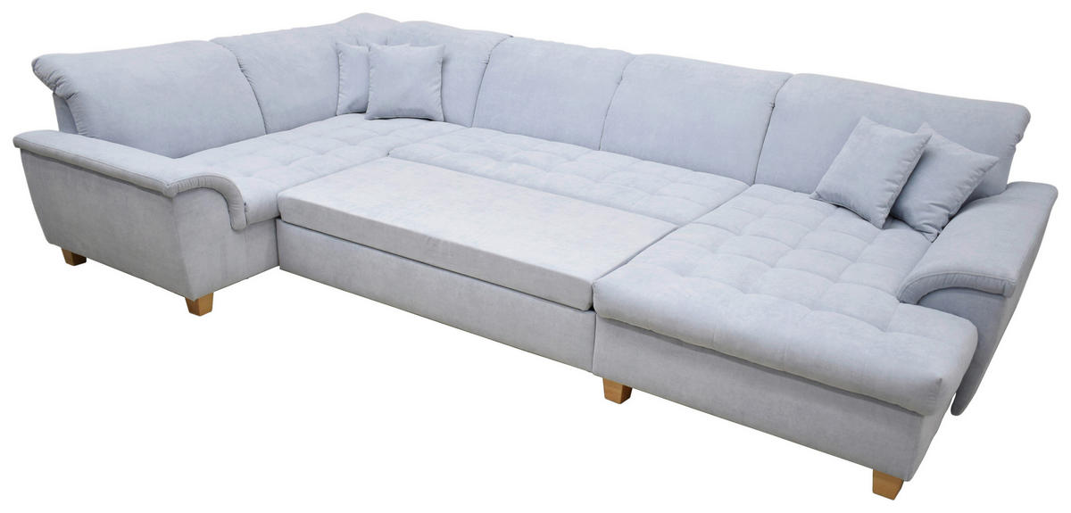 WOHNLANDSCHAFT in Mikrofaser Pastellblau  - Pastellblau/Eichefarben, KONVENTIONELL, Holz/Textil (214/352/170cm) - MID.YOU