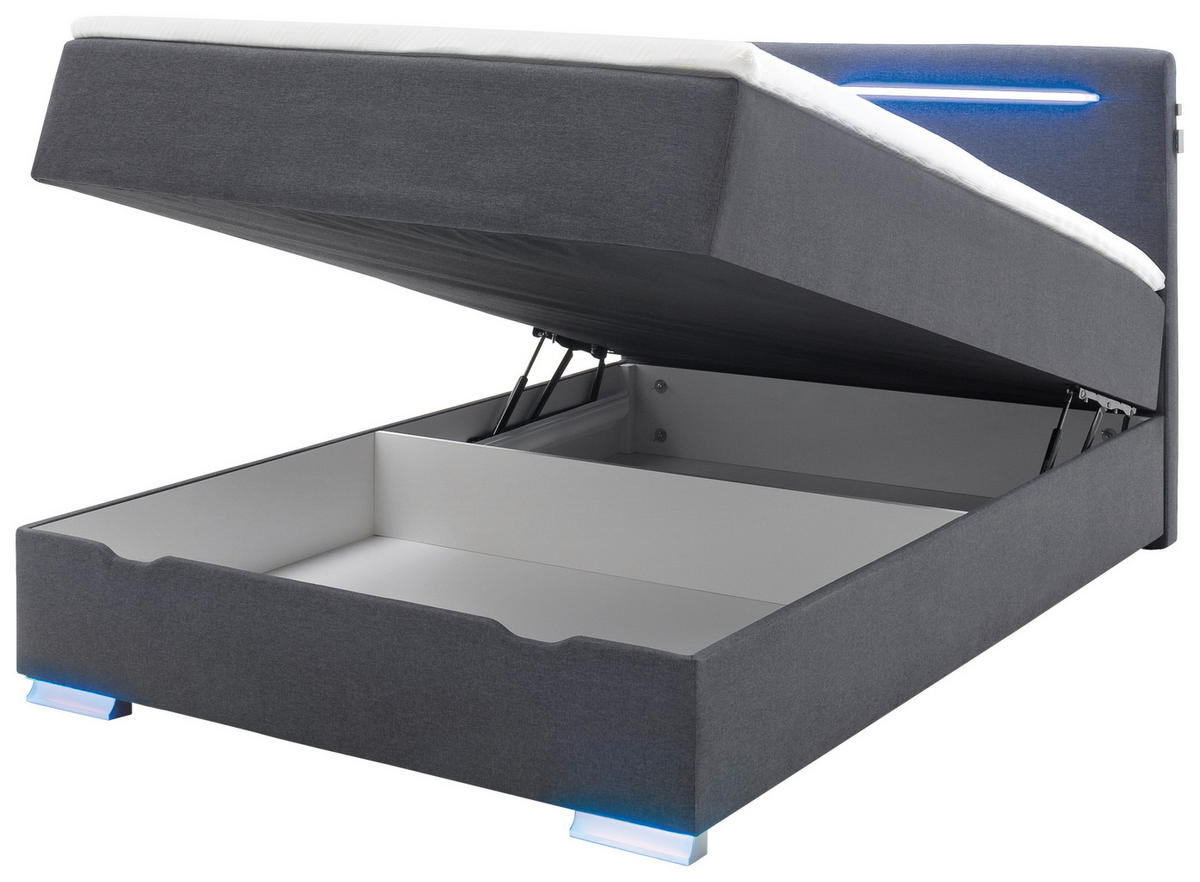 BOXSPRINGBETT 140/200 cm  in Anthrazit  - Anthrazit/Silberfarben, Design, Kunststoff/Textil (140/200cm) - Boxxx