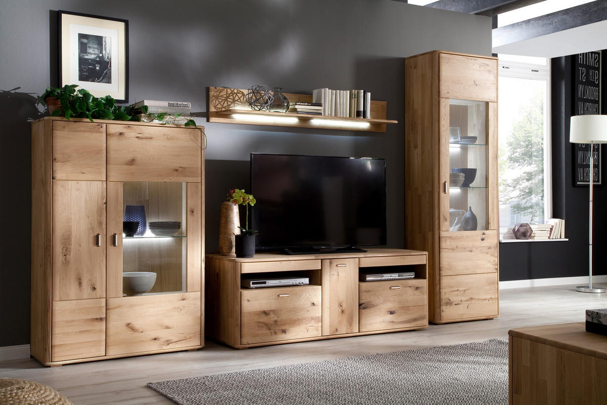 WOHNWAND  in Eichefarben 339/208/50 cm  - Eichefarben/Silberfarben, Design, Glas/Holz (339/208/50cm) - Livetastic