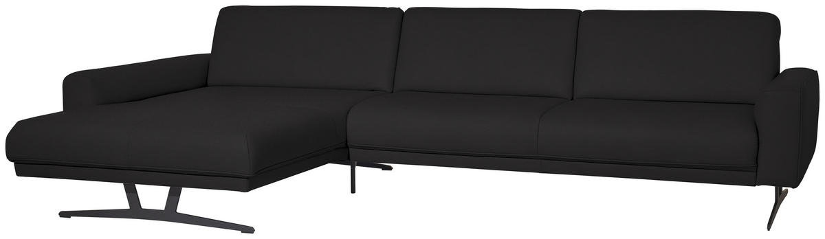 ECKSOFA in Echtleder Schwarz  179/324 cm  - Anthrazit/Schwarz, KONVENTIONELL, Leder/Metall (179/324cm) - Johann Jakob