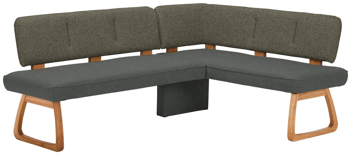 ECKBANK 208/155 cm Webstoff, Mikrofaser Grün, Dunkelgrau Eiche vollmassiv   - Dunkelgrau/Grün, KONVENTIONELL, Holz/Textil (208/155cm) - Venda