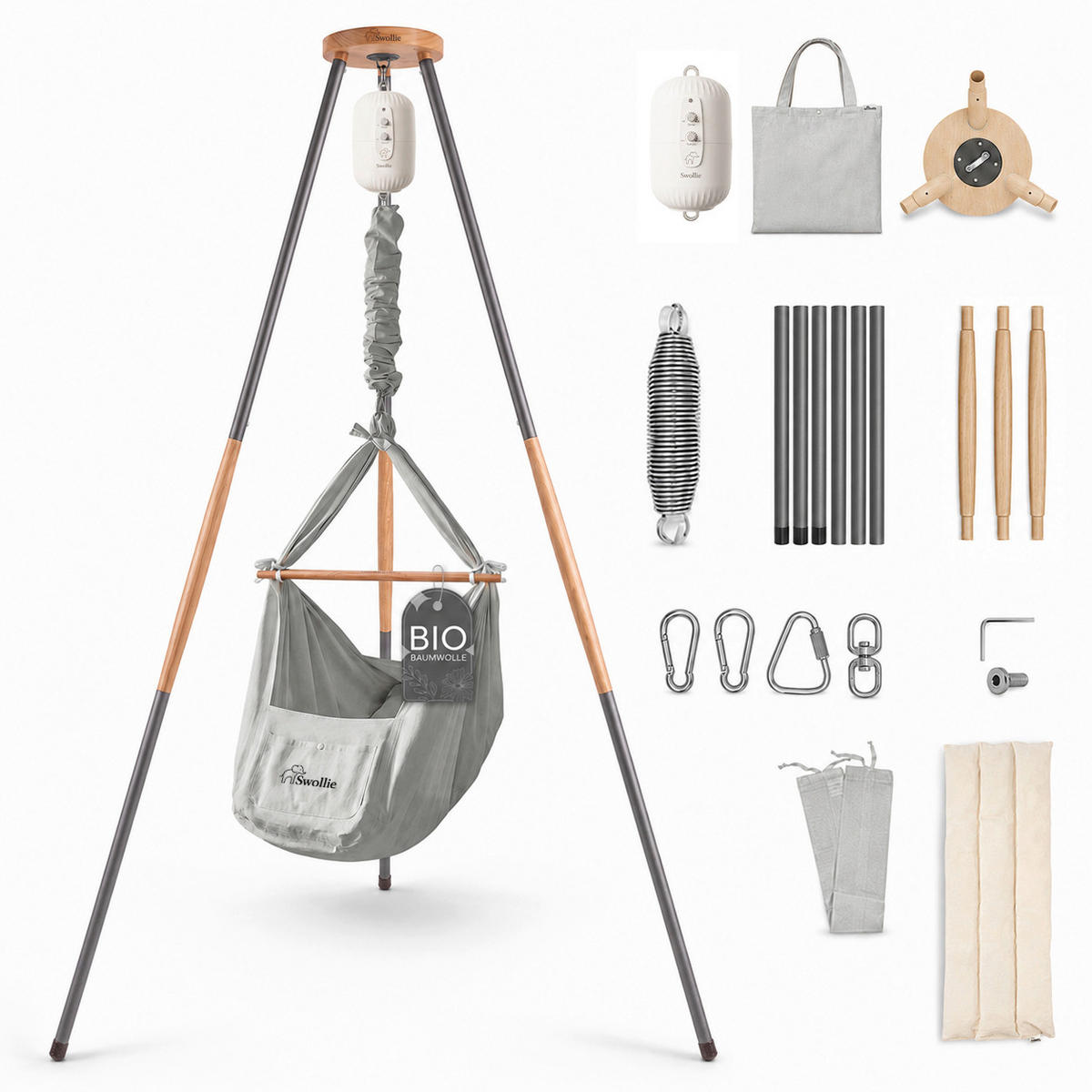 FEDERWIEGE  120/120/194 cm  - Grau, Basics, Textil (120/120/194cm)