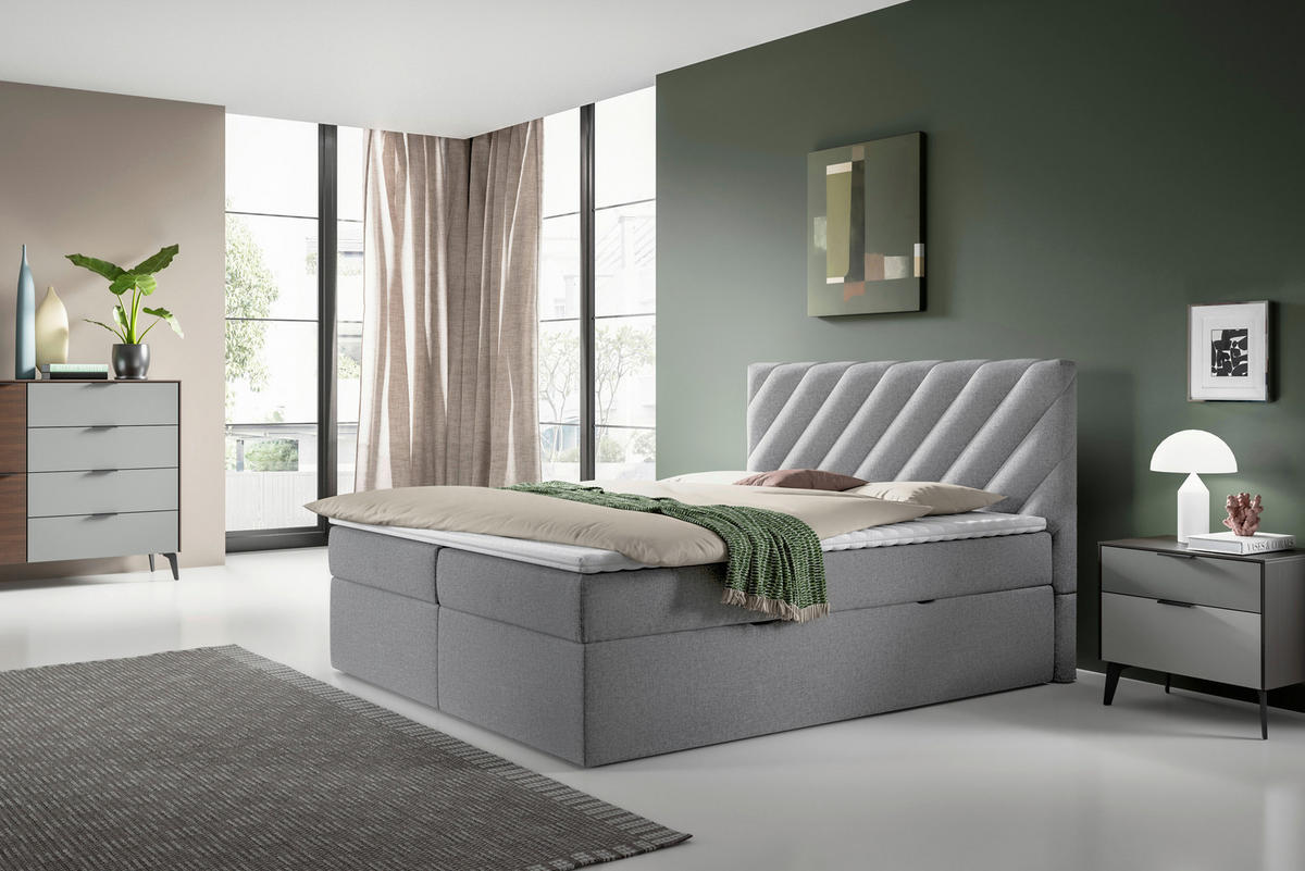 BOXBETT 140/200 cm  in Hellgrau  - Hellgrau/Schwarz, Modern, Textil (140/200cm) - MID.YOU