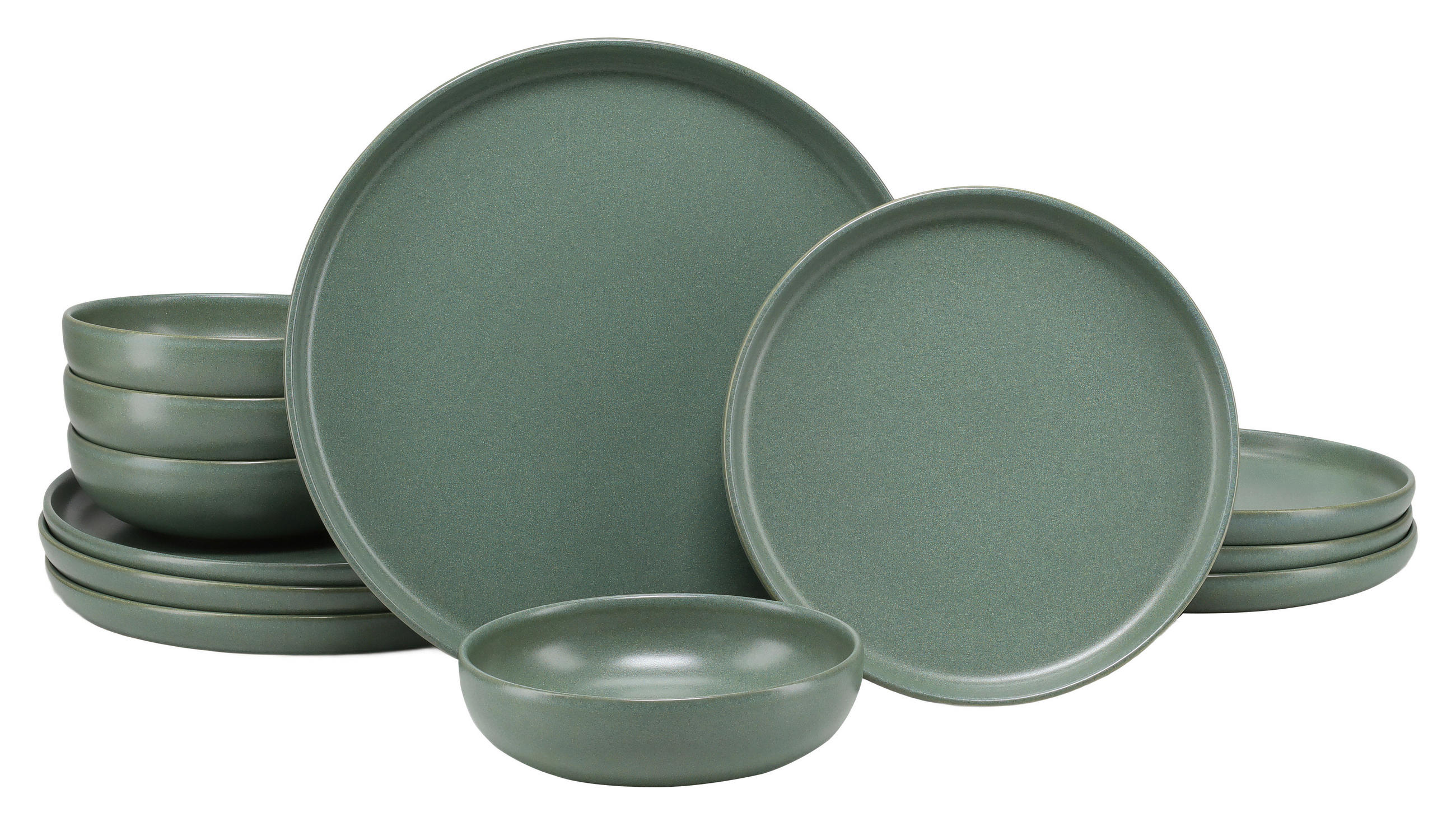TAFELSERVICE Uno 12-teilig  - Salbeigrün, Basics, Keramik - Creatable