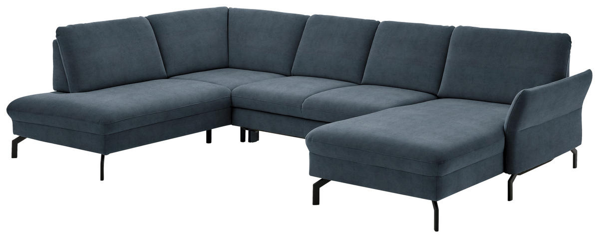 WOHNLANDSCHAFT in Velours Blaugrau  - Blaugrau/Schwarz, Design, Textil/Metall (220/335/179cm) - Beldomo System