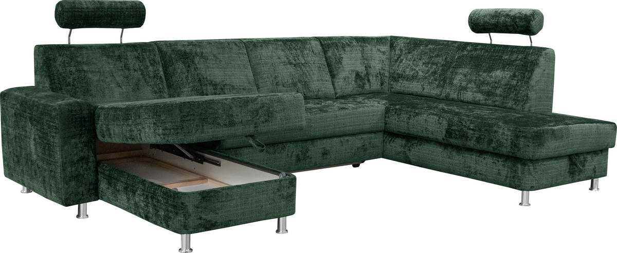SEDACIA SÚPRAVA, textil, zelená - zelená/chrómová, Design, textil/plast (165/301/198cm) - Xora