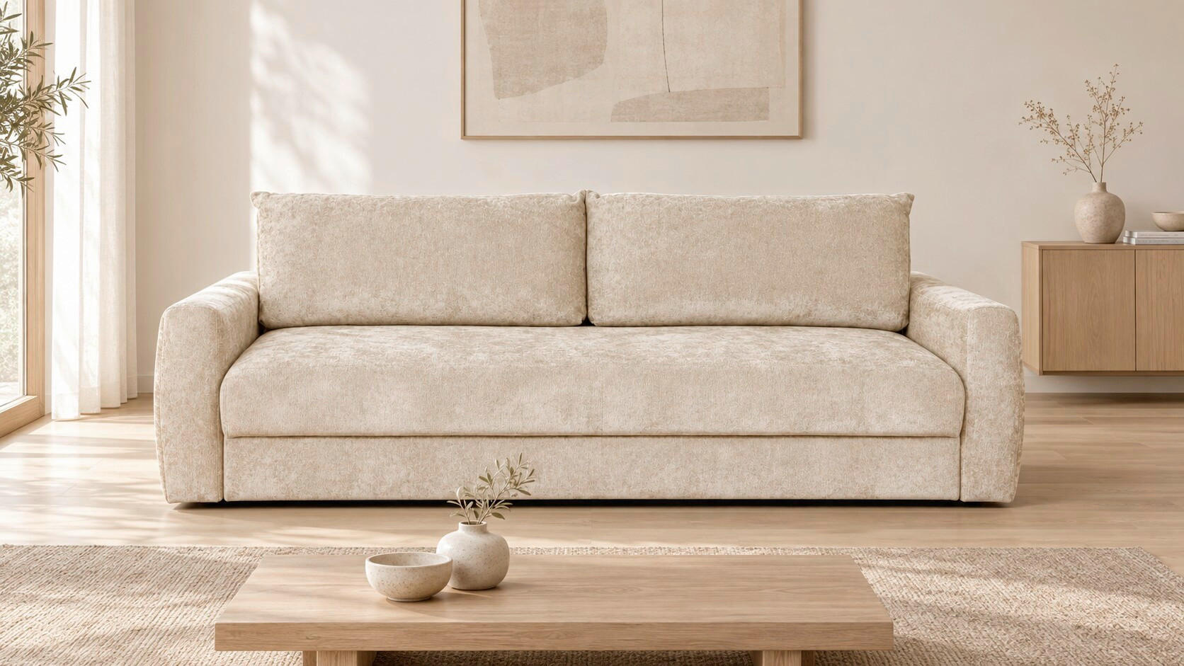 SCHLAFSOFA Gosa in Chenille Beige  - Beige, Design, Textil (238/90/116cm) - Livetastic
