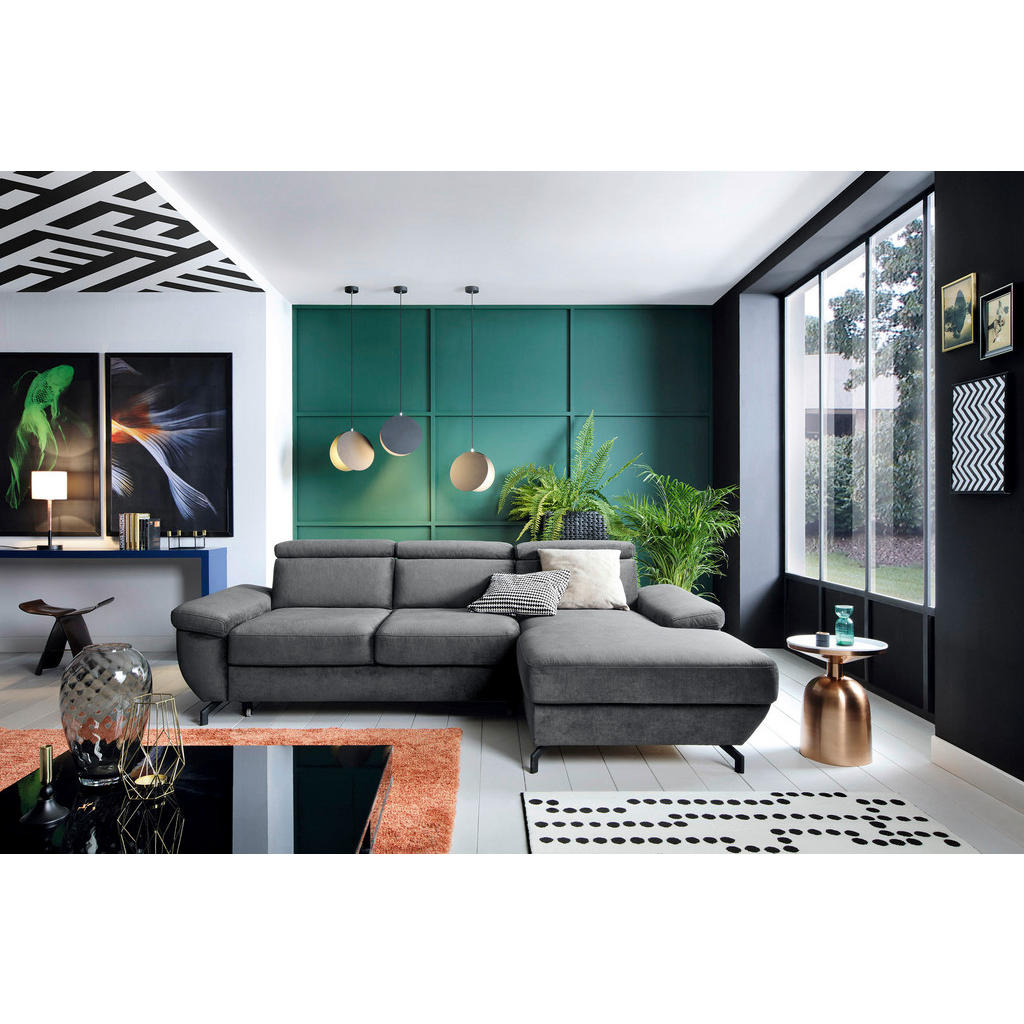 Thumbnail - Trendmanufaktur Ecksofa Rima, Anthrazit, Textil, 4-Sitzer, Ottomane rechts, L-Form, 262x182 cm, Relaxfunktion, Liegefunk...