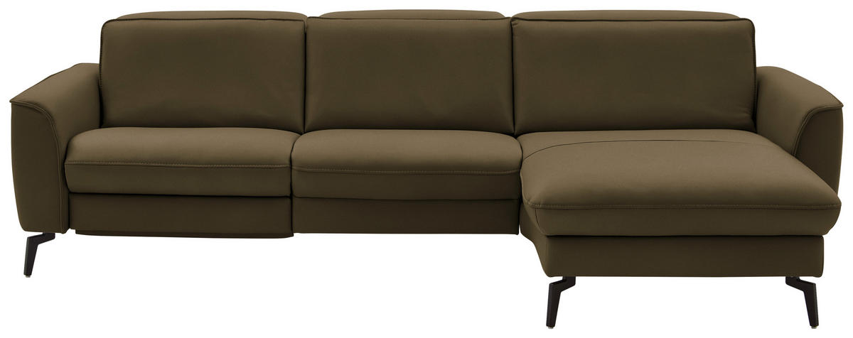 ECKSOFA in Echtleder Grün  - Schwarz/Grün, Natur, Leder/Metall (281/168cm) - Valdera