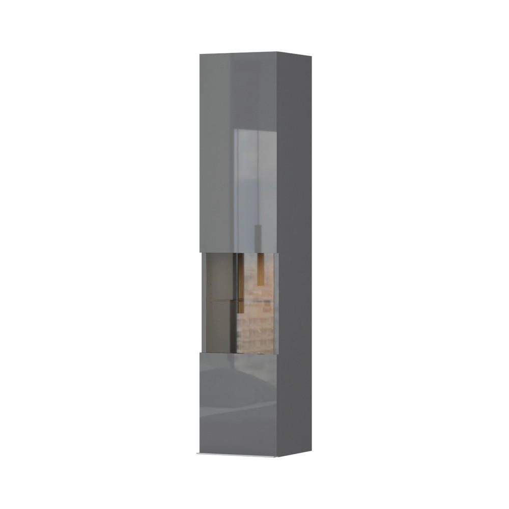 VITRINA boja orahovog drveta, antracit visoki sjaj   - antracit visoki sjaj/boja orahovog drveta, Dizajnerski, staklo/metal (30/140/29cm)