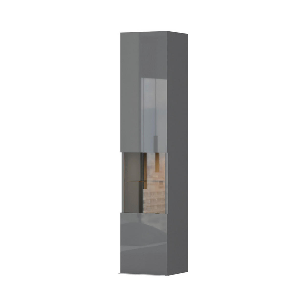 VITRINA boja orahovog drveta, antracit visoki sjaj   - antracit visoki sjaj/boja orahovog drveta, Dizajnerski, staklo/metal (30/140/29cm)