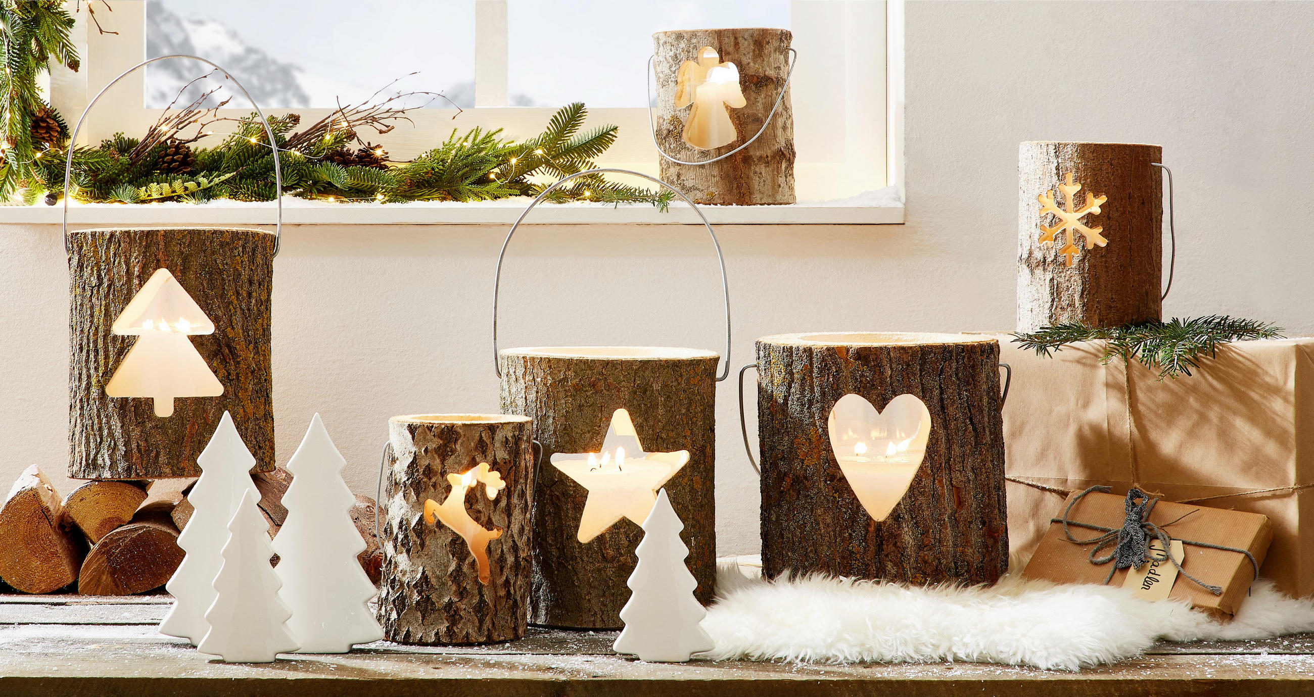 WINDLICHT - Naturfarben, Natur, Glas/Holz (21/26cm) - X-Mas