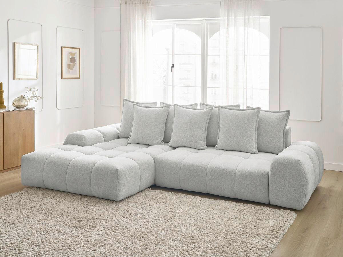 ECKSCHLAFSOFA EVEREST  mit Rücken echt, Armteil links, Armteil rechts Flachgewebe Hellgrau  - Hellgrau/Schwarz, MODERN, Kunststoff/Textil (180/318cm) - Livetastic