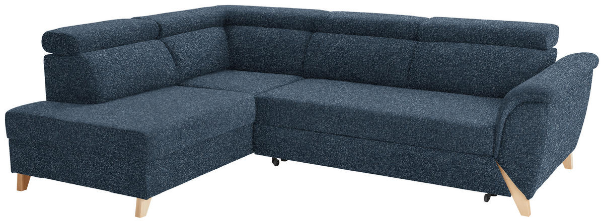 ECKSOFA in Bouclé Blau  200/265 cm  - Blau/Naturfarben, KONVENTIONELL, Holz/Textil (200/265cm) - Stylife