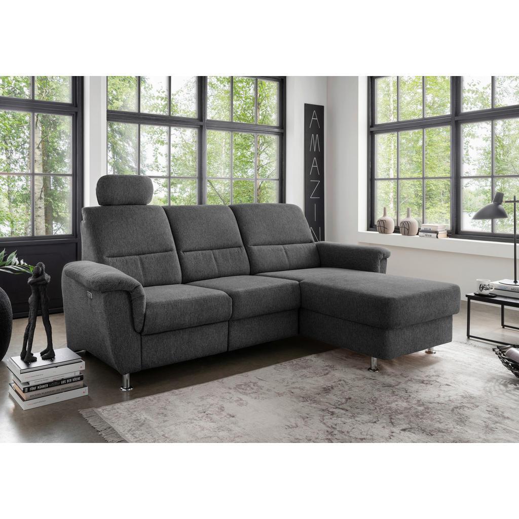 Thumbnail - Livetastic Ecksofa, Anthrazit, Textil, Uni, 4-Sitzer, L-Form, Ottomane rechts, 231x165 cm, Made in EU, USB-Anschluss, Rü...