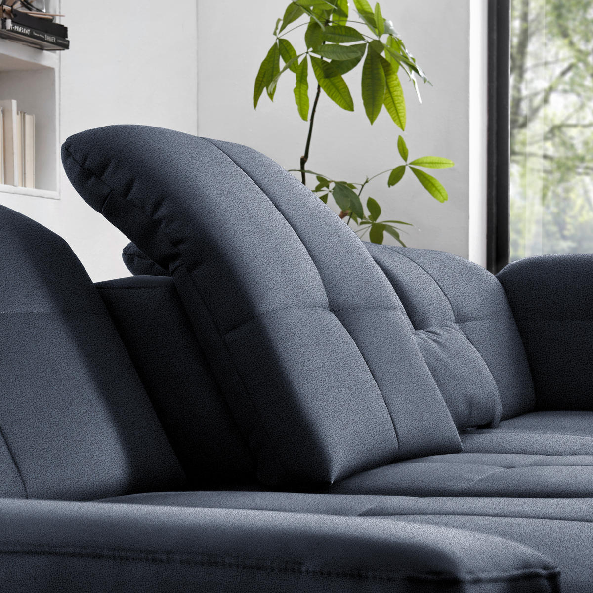 ECKSOFA  in Flachgewebe Blau  309/195 cm  - Chromfarben/Blau, Design, Textil (309/195cm) - Beldomo Style
