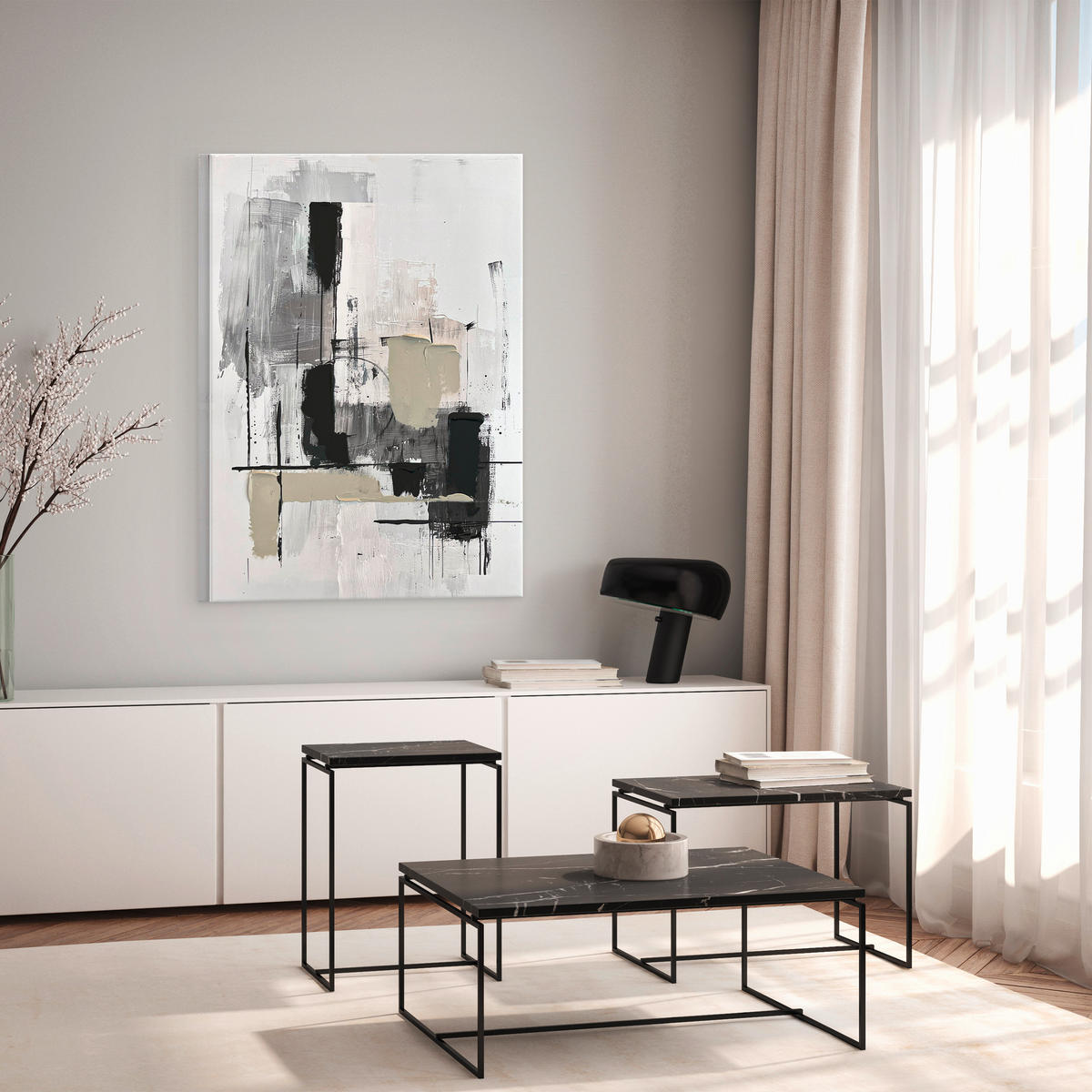 OBRAZ NA PLÁTNE, abstraktné, 70/100 cm  - sivá/biela, Design, kompozitné drevo/textil (70/100cm) - Monee