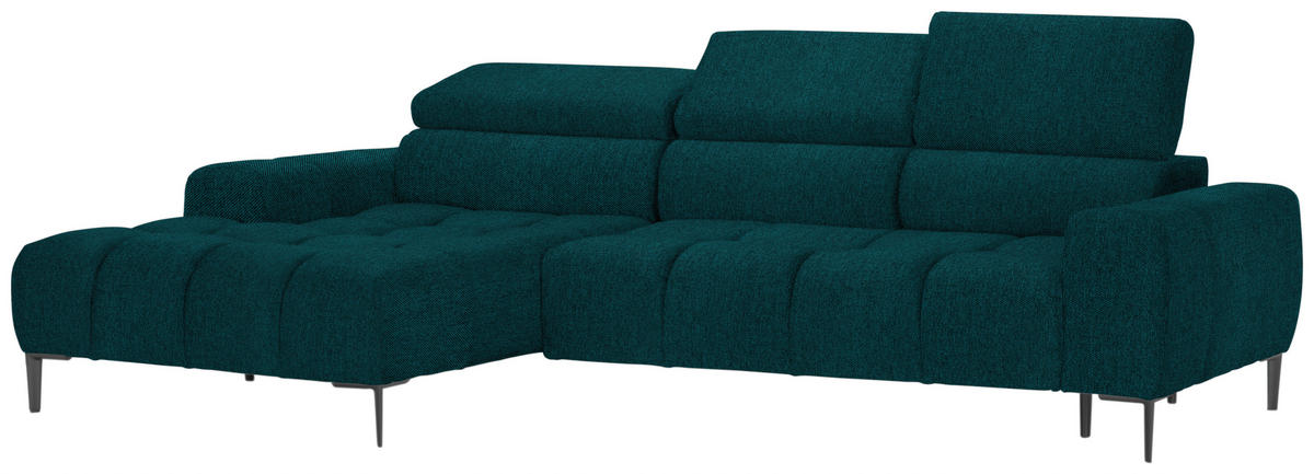 ECKSOFA Petrol Webstoff  - Petrol/Schwarz, Design, Textil/Metall (177/270cm) - Welnova